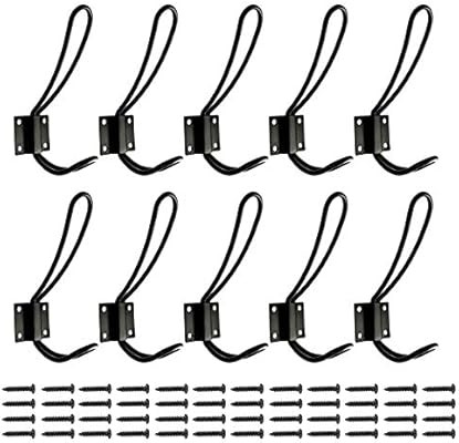 Rustic Entryway Hooks | 5 Pack of Black Wall Mounted Vintage Double Coat Hangers with Large Metal... | Amazon (US)