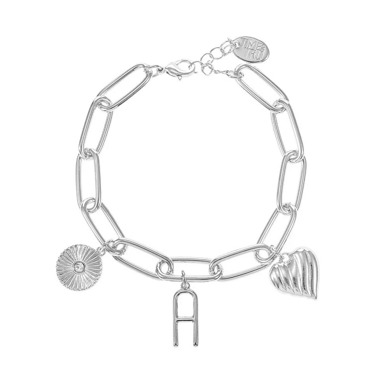 Time and Tru Silvertone Initial Charm Bracelet, Initial A - Walmart.com | Walmart (US)