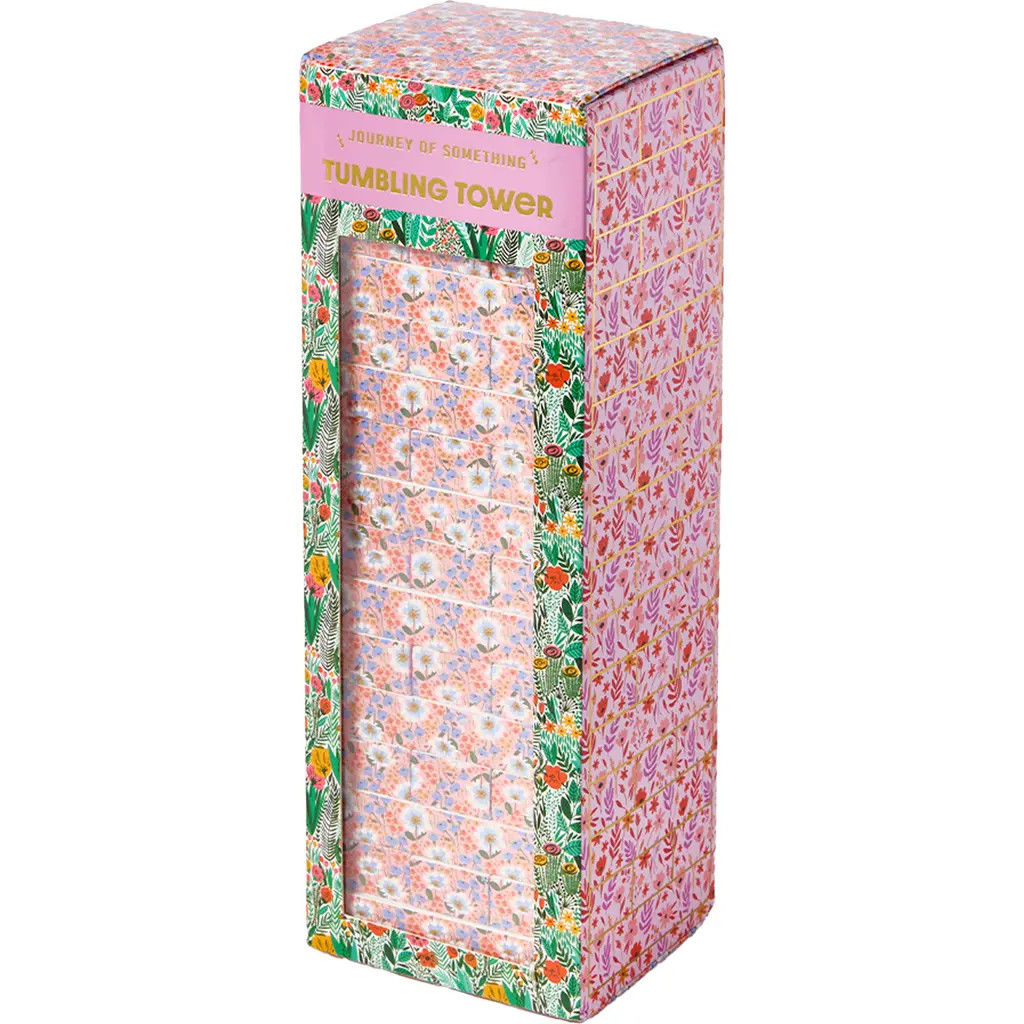 Journey of Something Floral Tumbling Tower, Classic Wooden Blocks Stacking Game in Multicolored at Nordstrom | Nordstrom