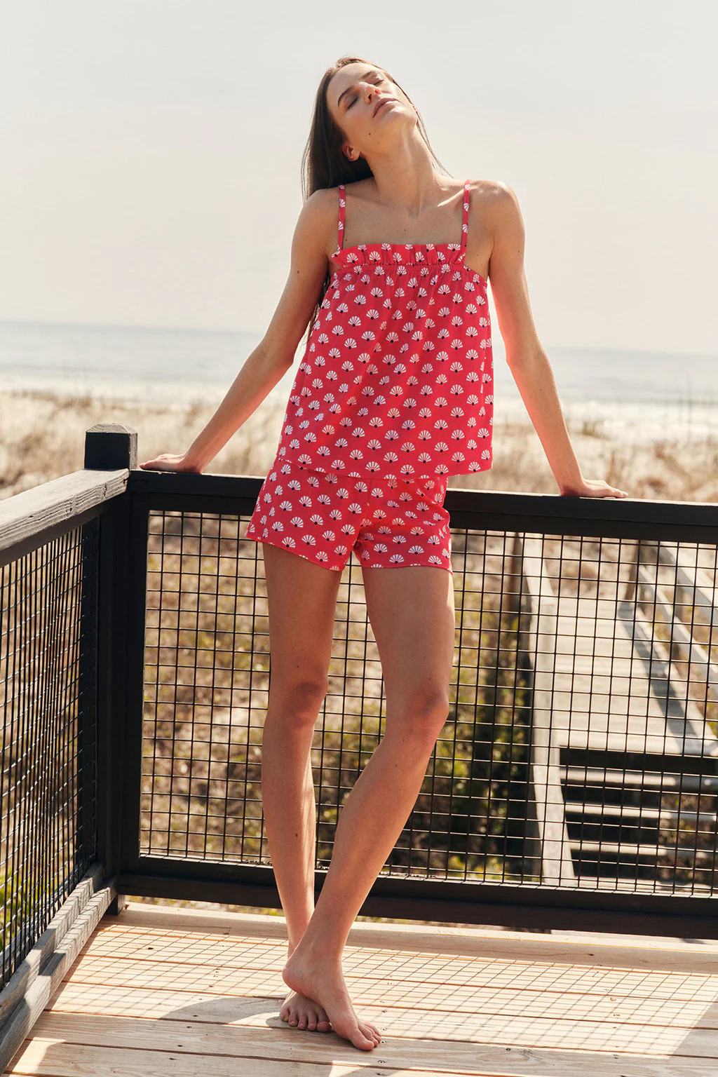 Pima Ruffle Shorts Set in Tart Scallop Shell | Lake Pajamas