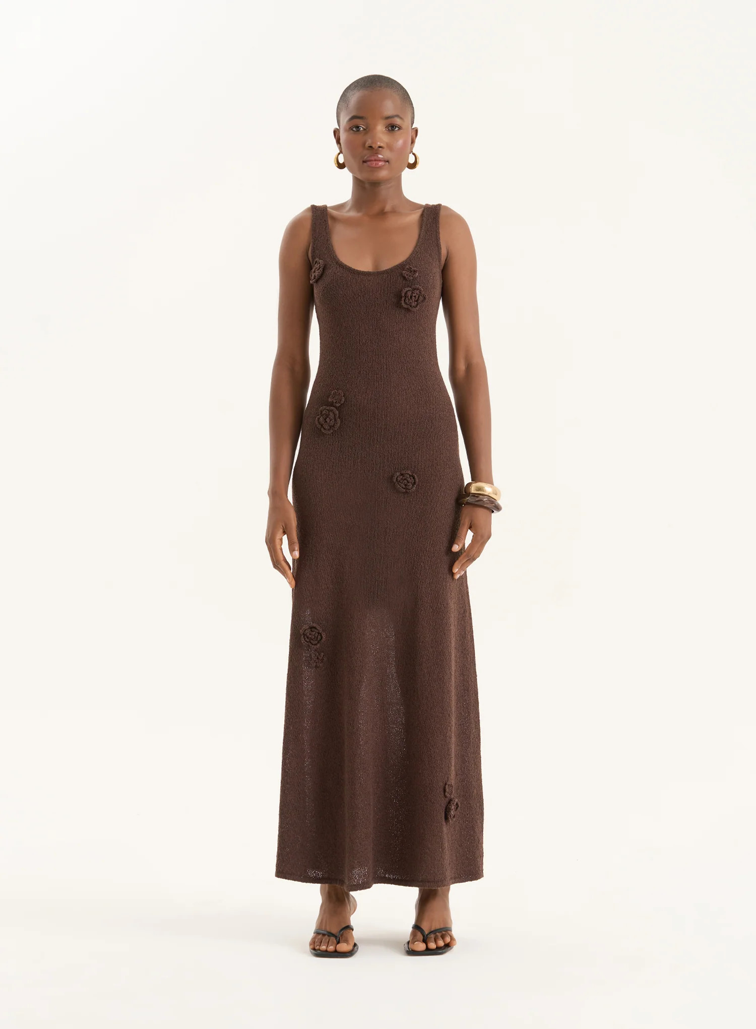 Brown Crochet Flower Detail Knitted Maxi Dress- Gigi | 4th & Reckless