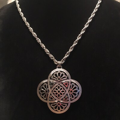 Beautiful Crown Trifari Vintage Silver Tone Large Medalian Pendant Necklace | eBay US