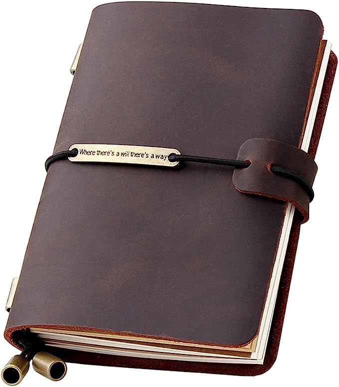 Refillable Handmade Travelers Notebook, Leather Travel Journal Notebook for Men & Women, Perfect ... | Amazon (US)