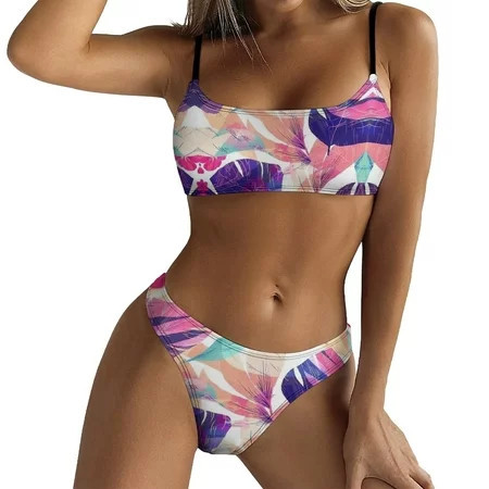 Womens Swimsuits High Waisted Fashion Casual High Waisted Bikini Crop Top Two Piece Bathing Suits Full Coverage Cover Ups For Swimwear Women | Walmart (US)