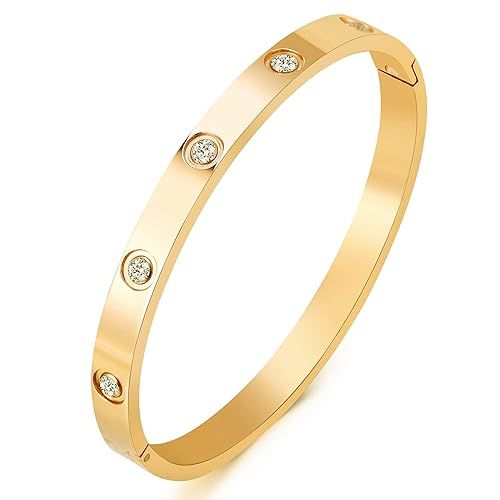 MVCOLEDY Jewelry 18 K Gold Plated Bangle Bracelet CZ Stone Hinged Stainless Steel with Crystal Ba... | Amazon (US)