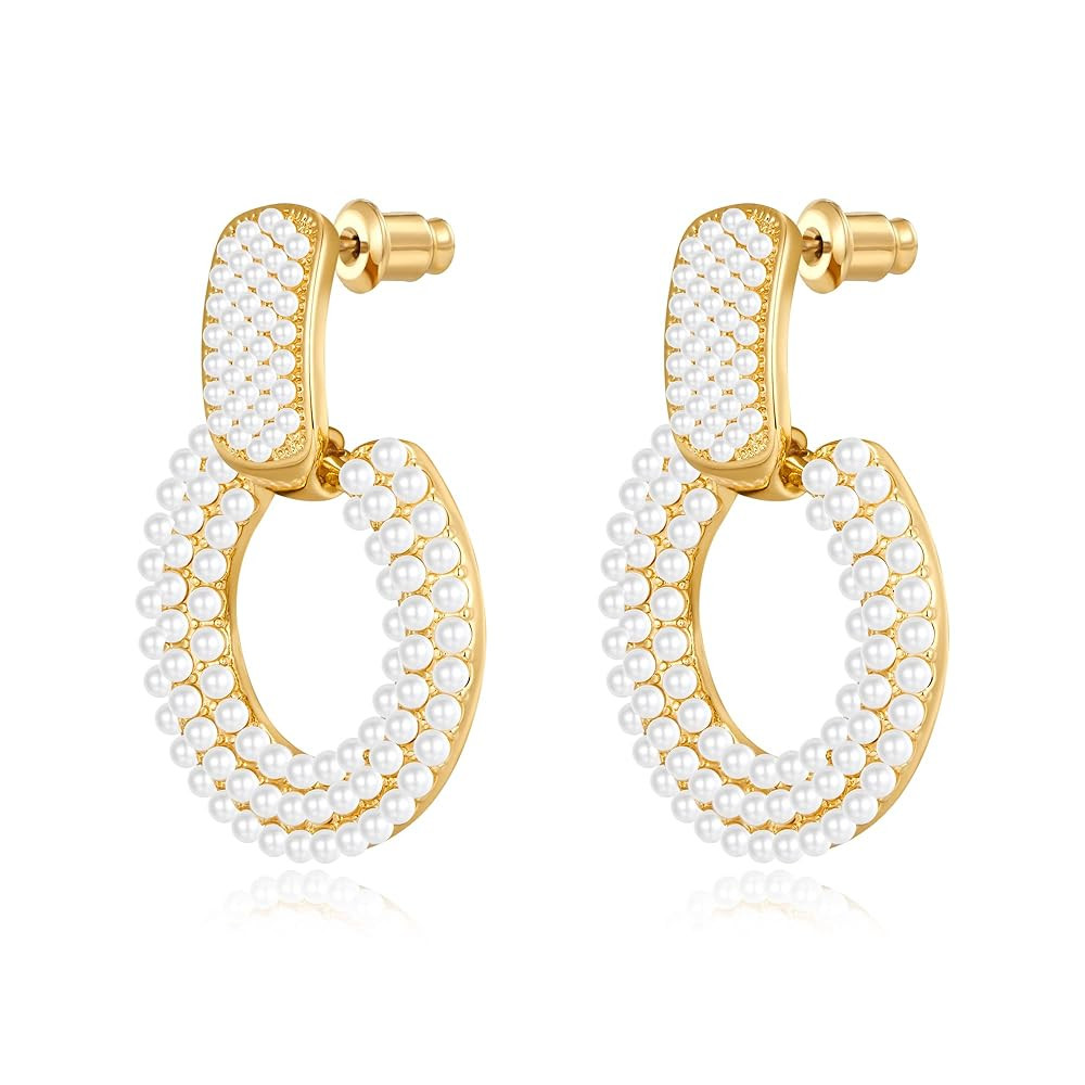 YUJIE Women's Chic Pearl Earrings Geometric Pearl Drop Earrings Pearl Dangle Earrings Jewelry | Amazon (US)