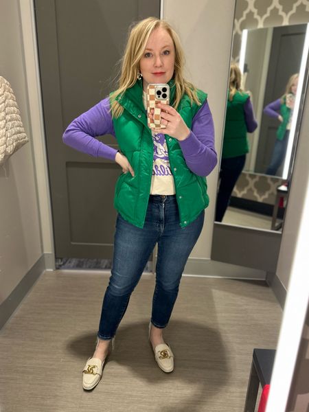 The perfect green vest. Wearing a small here. Would need to go with my true size of a medium if I wanted to zip it up  

#LTKmidsize #LTKsalealert