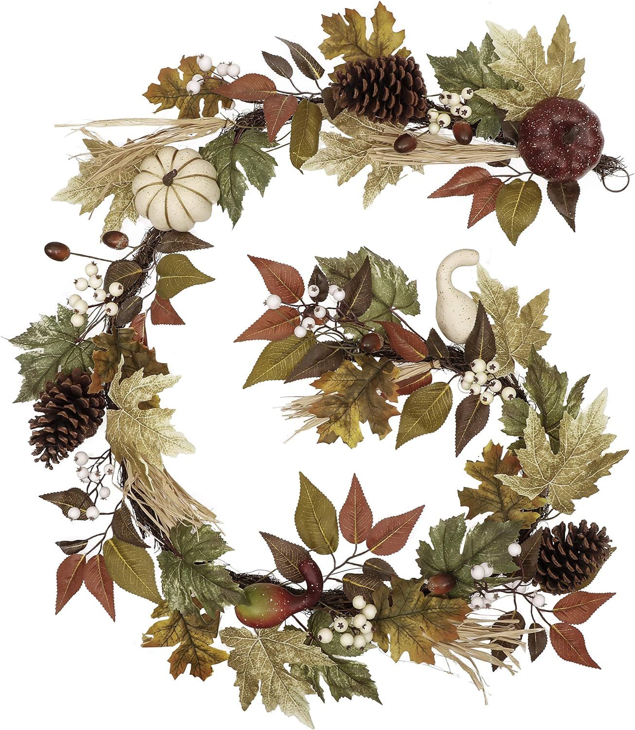 Valery Madelyn 6 Feet Fall Garland with Maple Leaves White Pumpkin Pine Cone Berries, Hanging Art... | Amazon (US)