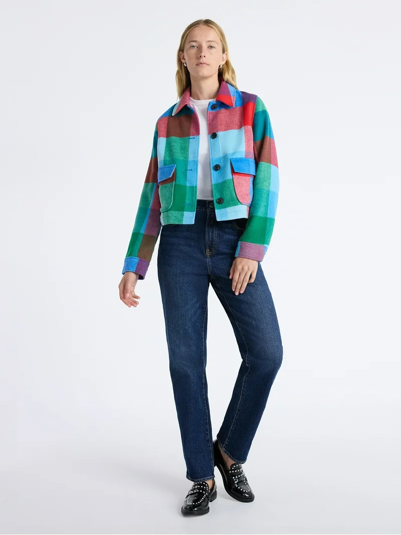 Free Assembly Women's Plaid Cropped Chore Jacket, Sizes XS-XXL | Walmart (US)