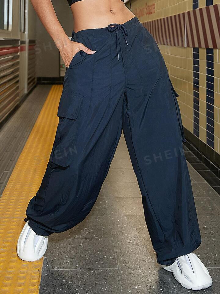Drawstring Waist Wide Leg Parachute Cargo jogger Pants | SHEIN