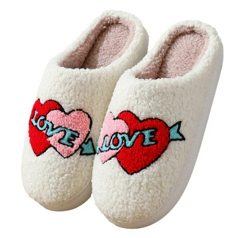 BERANMEY Cute Valentine's Day Slippers for Women Soft Plush Comfy Warm Slip-On Rose Heart Love Co... | Walmart (US)