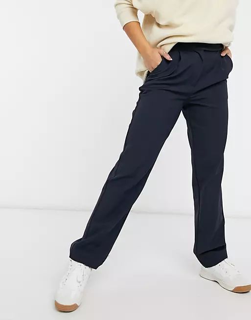 Y.A.S tailored wide leg trousers in navy | ASOS | ASOS (Global)