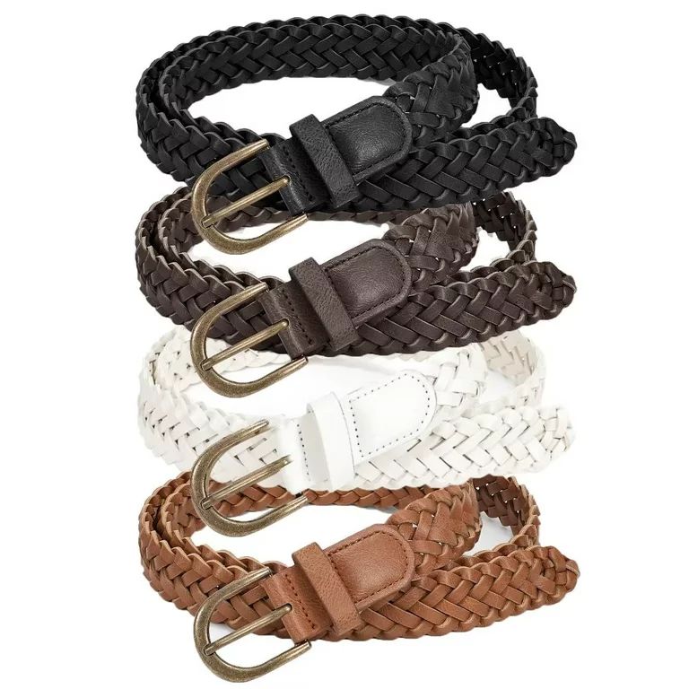 Set of 4 JASGOOD Women Skinny Braided Leather Belts Thin Belt for Ladies Dresses Pants | Walmart (US)