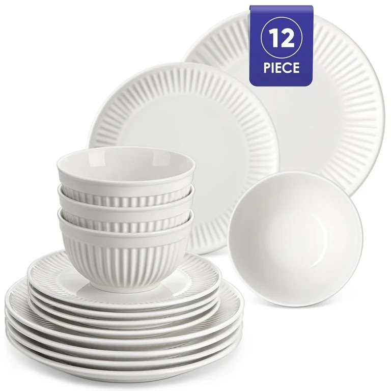 Vancasso 12pcs Dinnerware Sets, Ceramic Kitchen Plates and Bowls Sets, Minimalist Round Style Din... | Walmart (US)