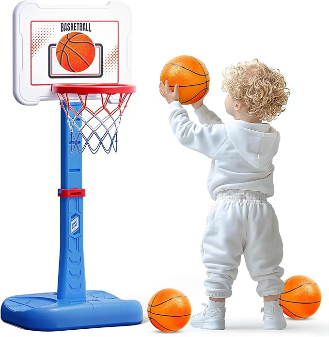 Toddler Basketball Hoop Indoor for Age 1-3, Height Adjustable Poolside Basketball Hoop with 3 Bal... | Amazon (US)