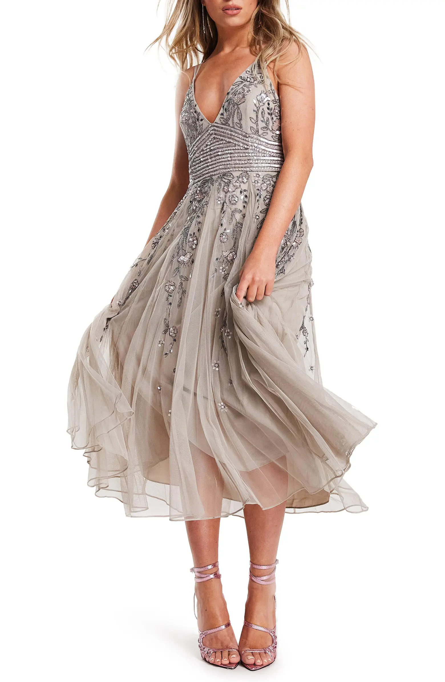 ASOS DESIGN Strappy Floral Embellished Midi Dress | Nordstrom | Nordstrom