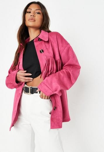 Missguided - Pink Faux Suede Fringe Shacket | Missguided (US & CA)