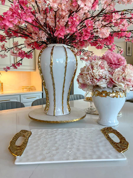 White Porcelain Tray W/ Gold Handles | Inspire Me! Home Decor