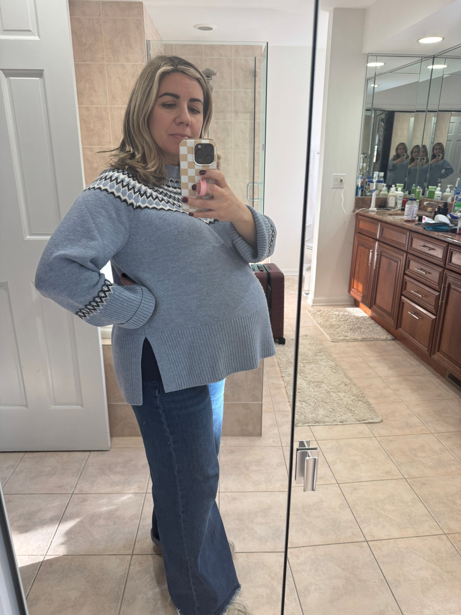 Hatch maternity fair aisle sweater and pink blush maternity wide leg jeans! Two faves. 

#LTKBump