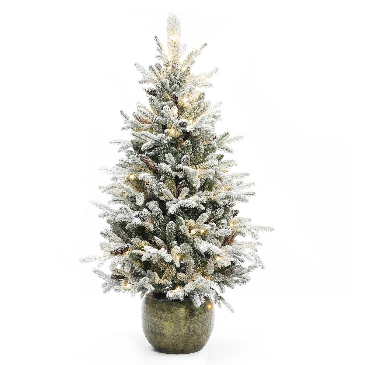 The Holiday Aisle® 4.5' Green Leaves Pine Trees Artificial Christmas Tree with 100 Lights Clear/... | Wayfair North America
