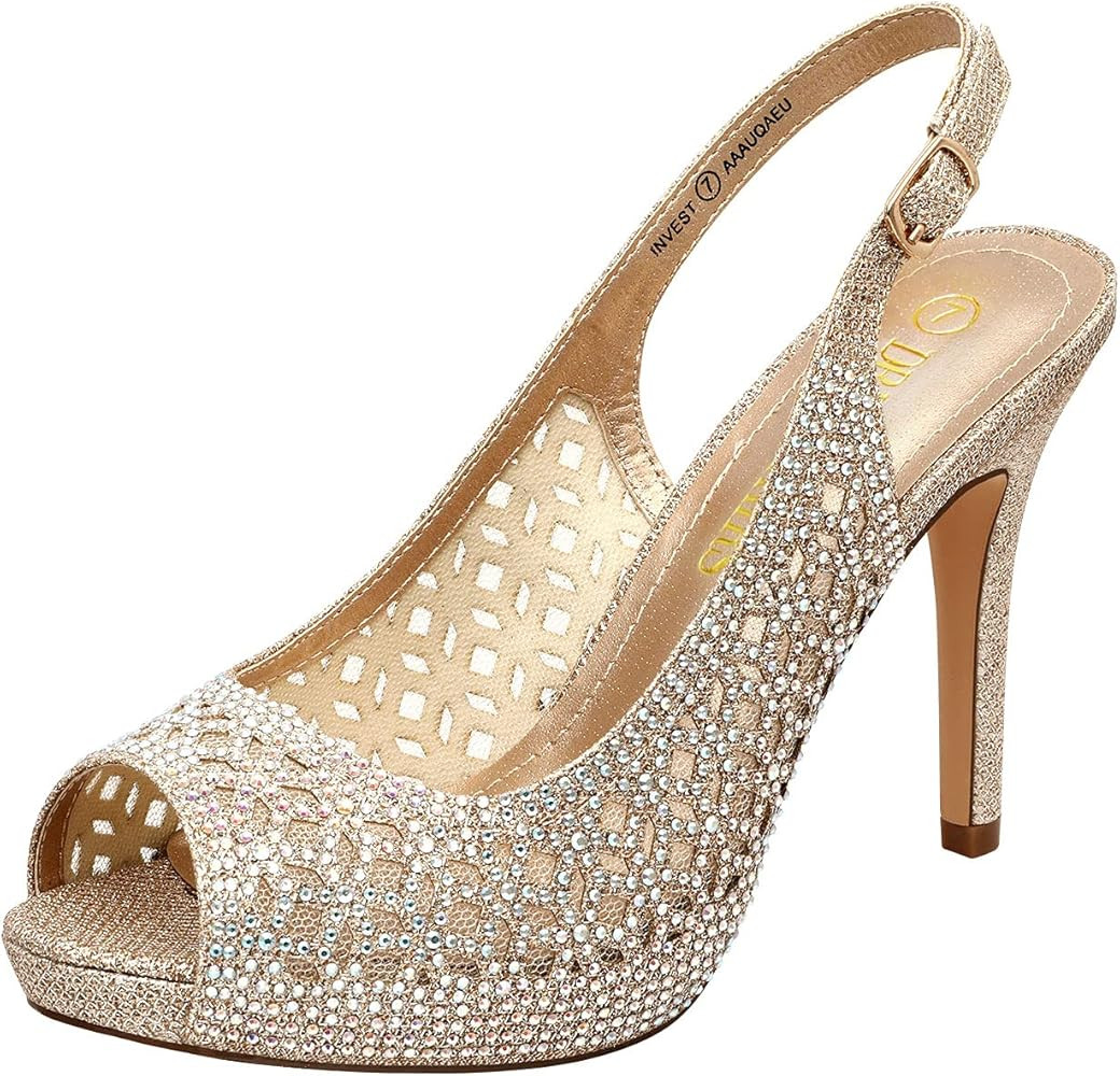 DREAM PAIRS Women's High Heels Platform Dress Rhinestones Peep Toe Pumps Shoes | Amazon (US)