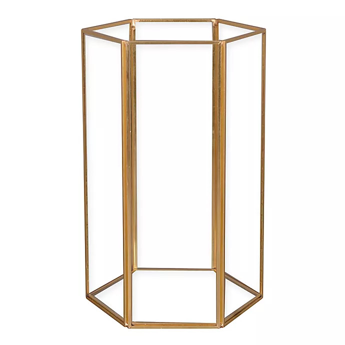 Hexagonal Glass/Metal Candle Lantern in Gold | Bed Bath & Beyond