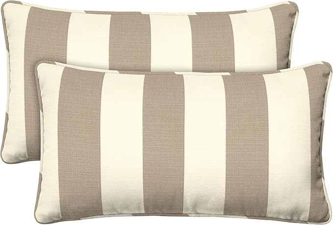 Honeycomb Outdoor Lumbar Toss Pillow Set, 22" W x 12" L, Cabana Stripe Tan Lumbar Outdoor Pillows | Amazon (US)