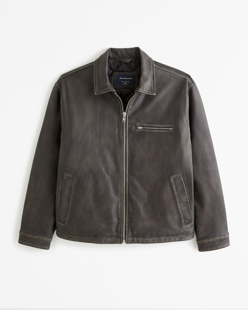 Vegan Leather Zip Trucker Jacket | Abercrombie & Fitch (US)