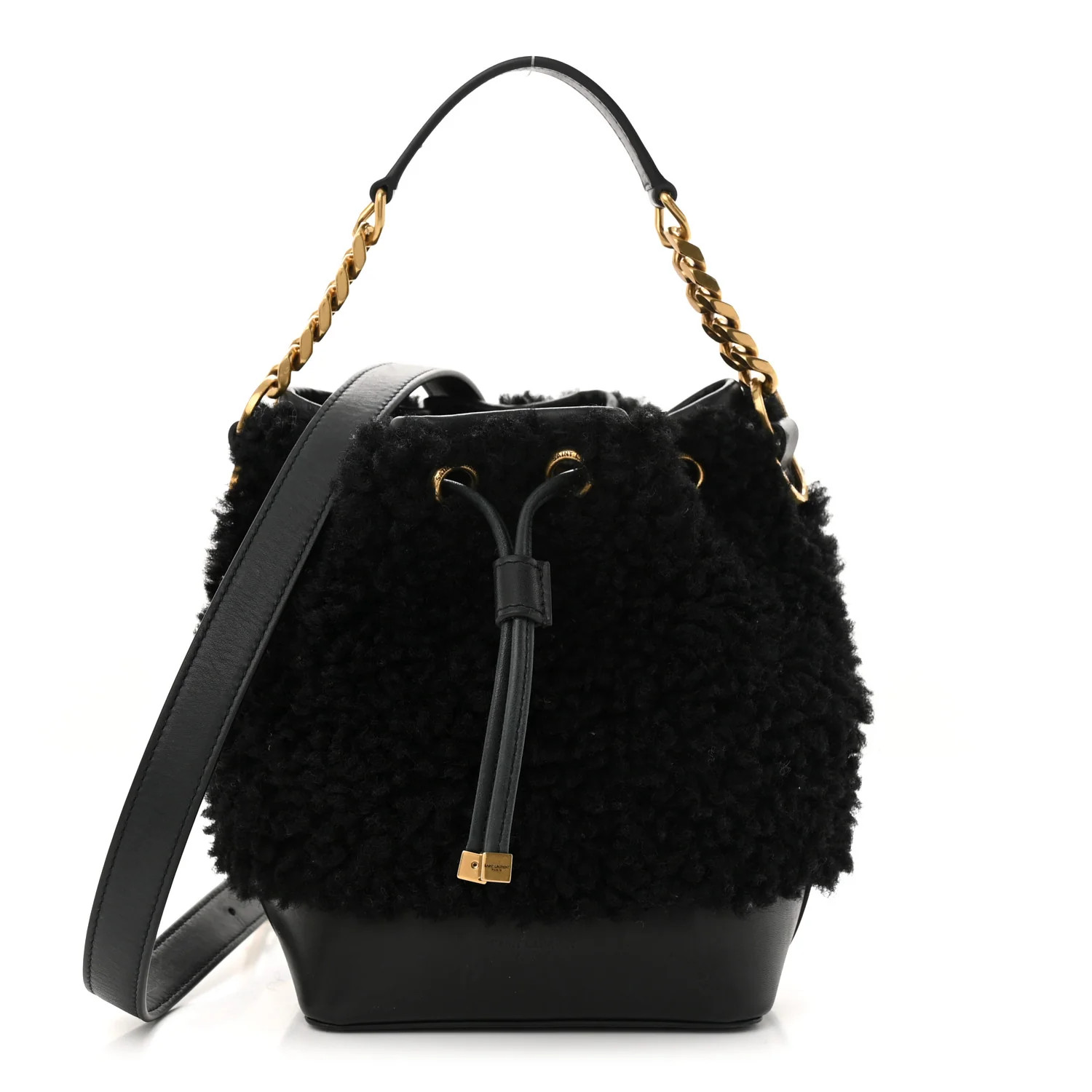 Shearling Calfskin Small Emmanuelle Bucket Bag Black | FASHIONPHILE (US)