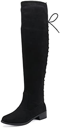 EETTARO Women's Over The Knee Boot Fashion Lace Up Tight High Boots Side Zip Block Heel Riding Booties | Amazon (US)