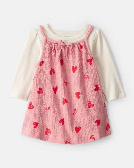 Carter's Baby Girls Girl Valentine's Day 2-Piece Heart Long-Sleeve Dress Set - Pink/Red NB Pink | Carter's Inc