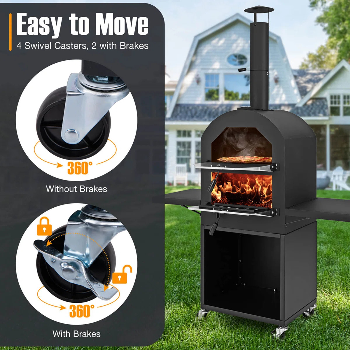 Costway Outdoor Pizza Oven Wood Fired Pizza Oven With Protective Cover 12" Pizza Stone | Wayfair North America