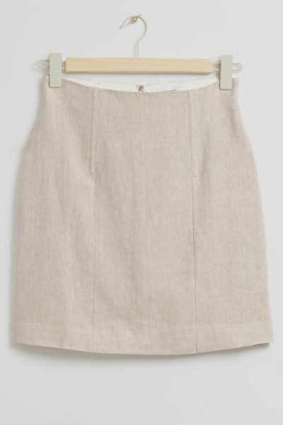 Structured High Waist Linen Skirt - High waist - Short - Light Beige - Ladies | H&M GB | H&M (UK, MY, IN, SG, PH, TW, HK)