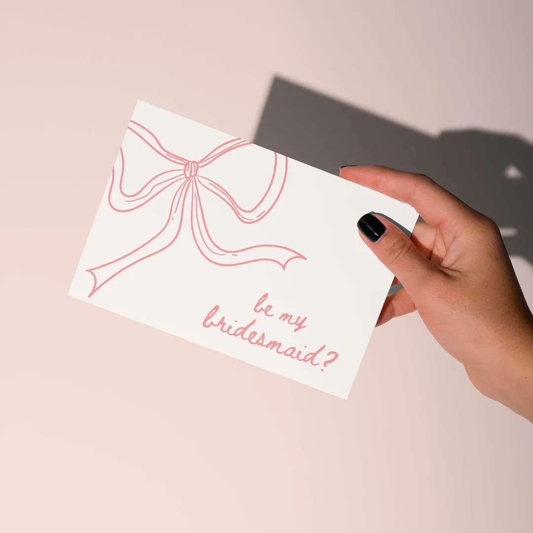 Pink Bridesmaid Proposal Card, Bow, Will You Be My Bridesmaid, Bridesmaid Gift, Modern, Retro, Br... | Etsy (US)