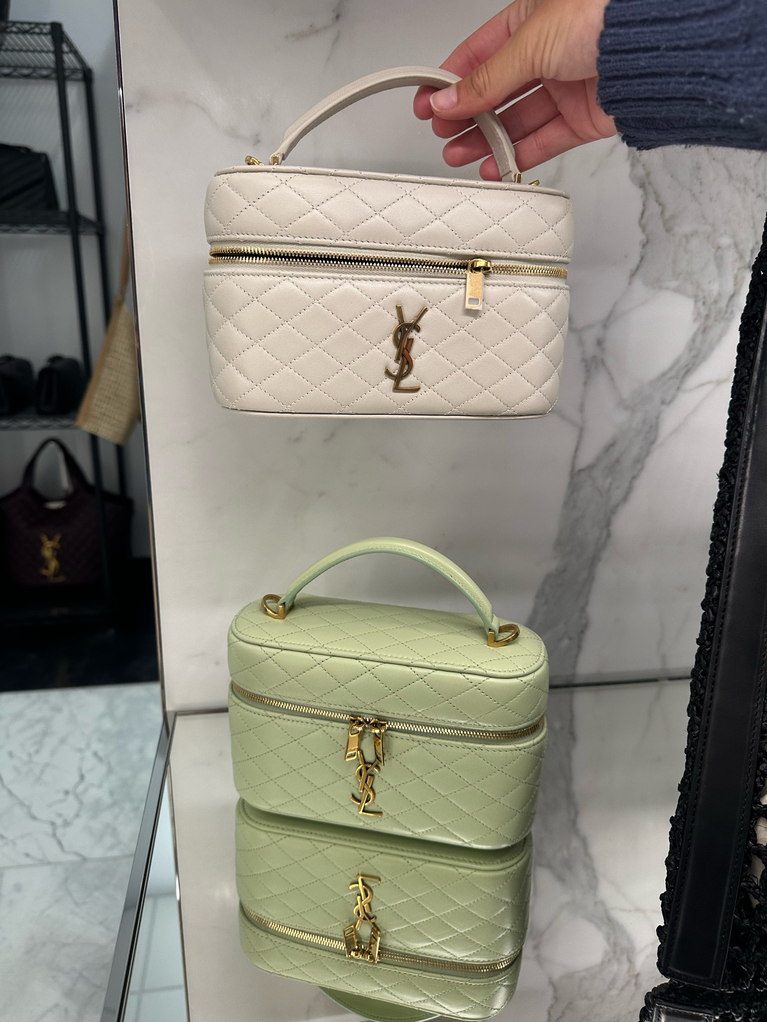 VANITY BAG DECORATED WITH THE CASSANDRE AND DIAMOND-QUILTED OVERSTITCHING.
FULLY LINED IN LEATHER, THE BAG FEATURES AN ADJUSTABLE AND DETACHABLE CHAIN STRAP FOR MULTIPLE CARRY OPTIONS.

#LTKootd #LTKWedding #LTKTravel