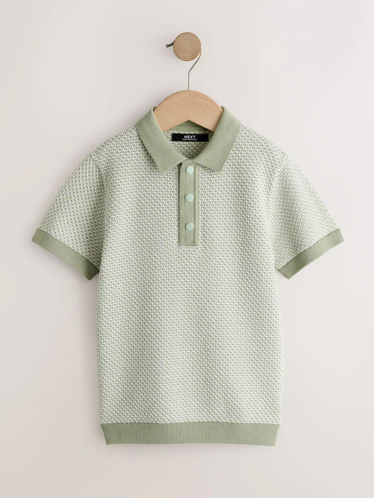 Green Textured Popper Neck Knitted Polo Shirt (3-16yrs) | Next US