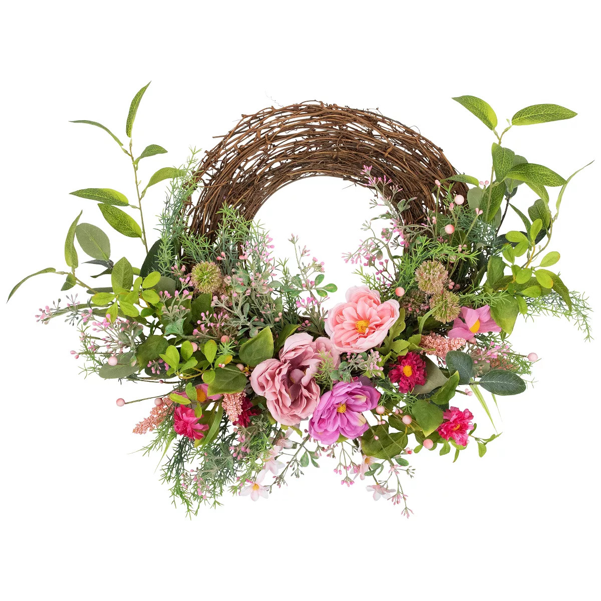Northlight Peony Mixed Floral Half Spring Wreath - 28" - Pink | Target
