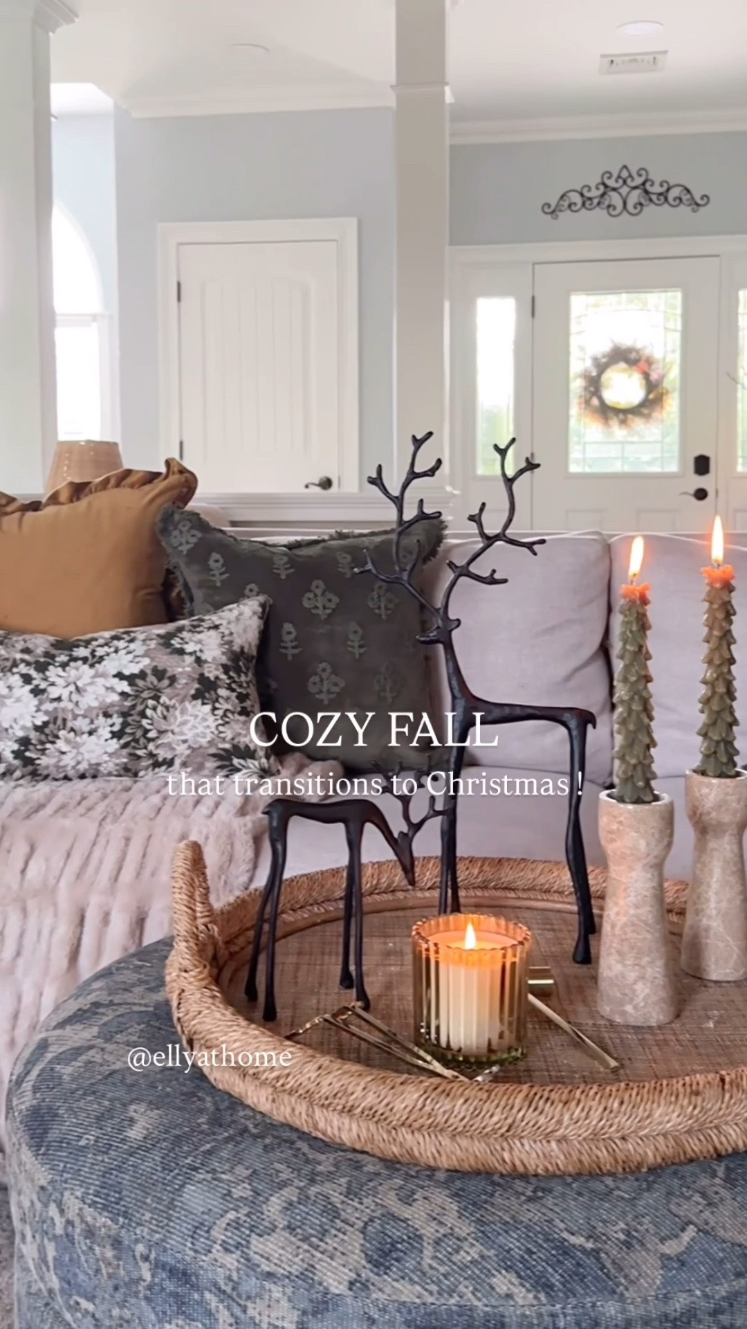 Cozy fall throw pillows, faux fur blanket styled with best selling reindeer, mine are small and medium. Shop new Christmas candles, greenery, green glass vase + more!

#LTKdayinmylife #LTKHome #LTKSeasonal
