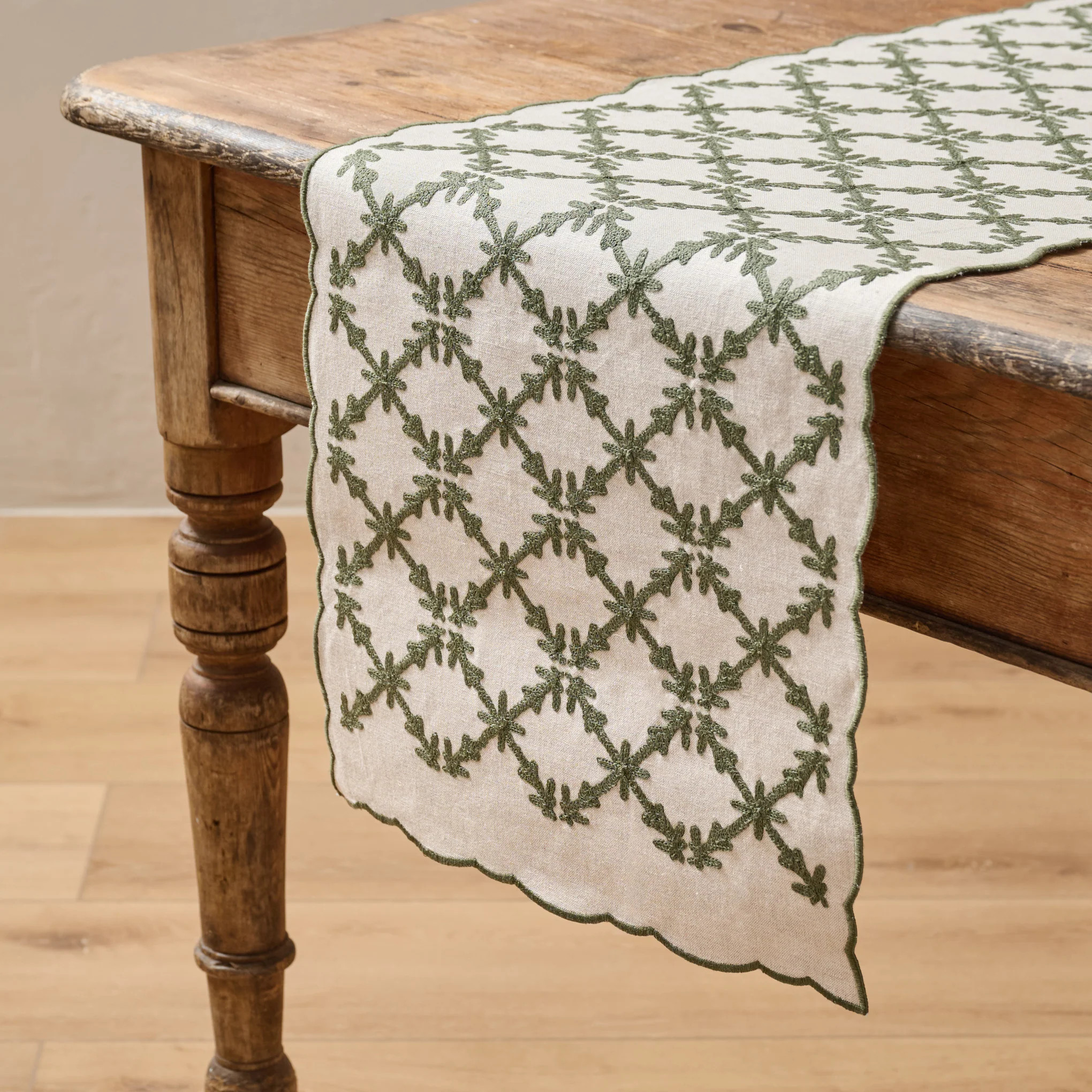 Moss Green Eleanor Embroidered Table Runner | Magnolia