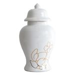White Ginger Jar with Gold Floral Accent | Lo Home by Lauren Haskell Designs
