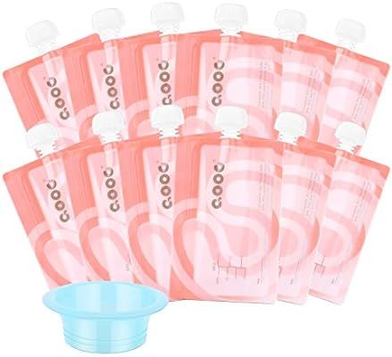 QOOC Reusable Baby Food Storage Pouch, Set of 12 Reusable 7 oz Double Zipper Pouches and 1 Easy-F... | Amazon (US)