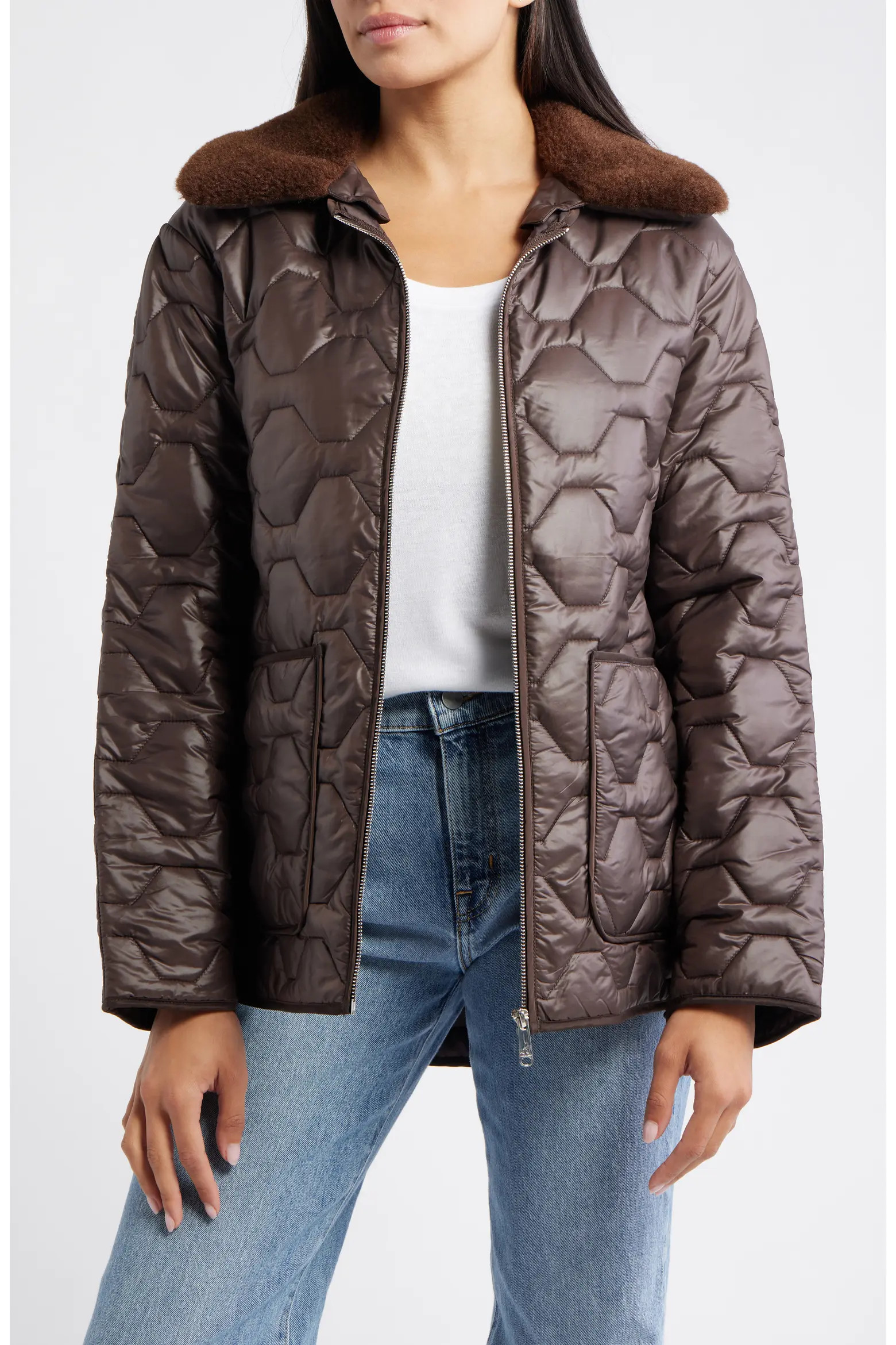 Wide Hexagon Quilted Coat with Removable Faux Fur Collar (Women) | Nordstrom | Nordstrom