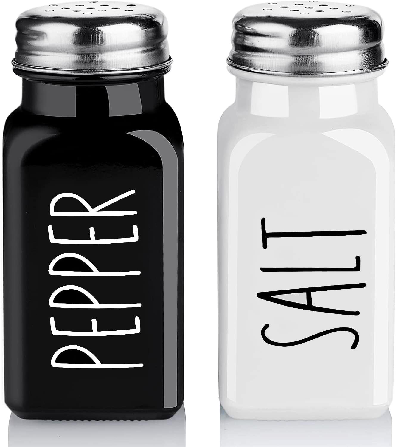 Bivvclaz Salt and Pepper Shakers Set, Cute Glass Spice Shaker with Stainless Steel Lid, Black and... | Amazon (US)