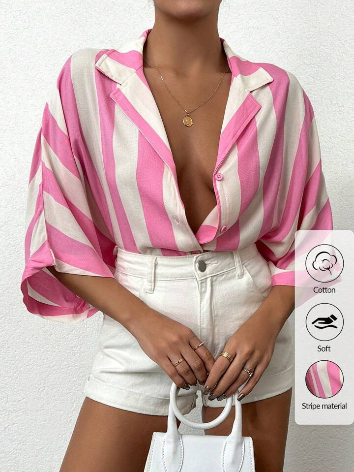 Pink Striped Blouse  | SHEIN