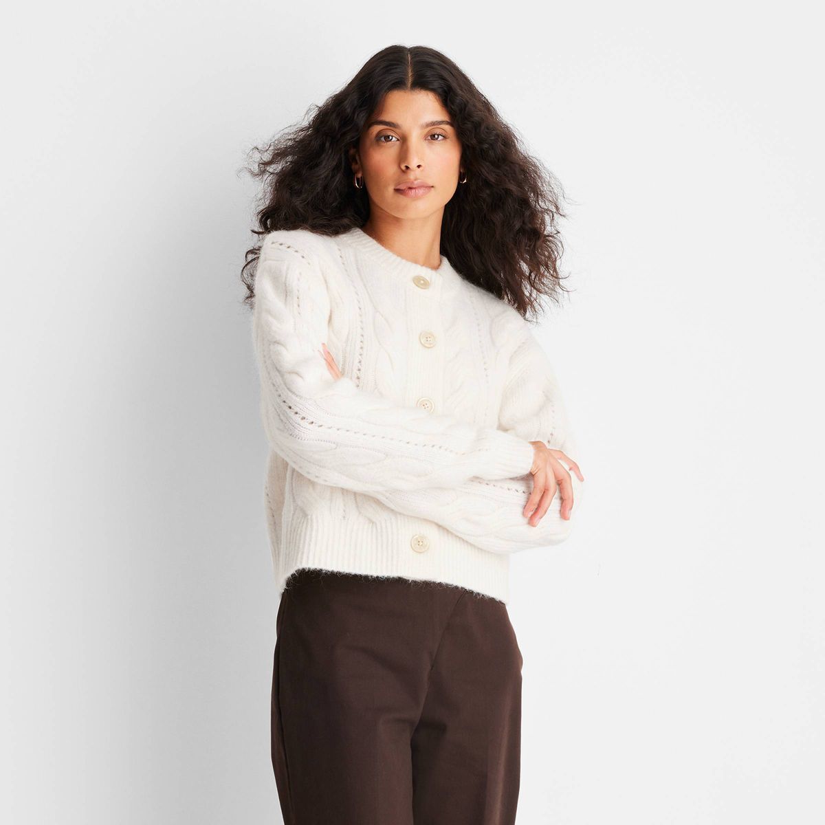 Women's Long Sleeve Mohair Cardigan - Future Collective™ with Reese Blutstein Off-White | Target