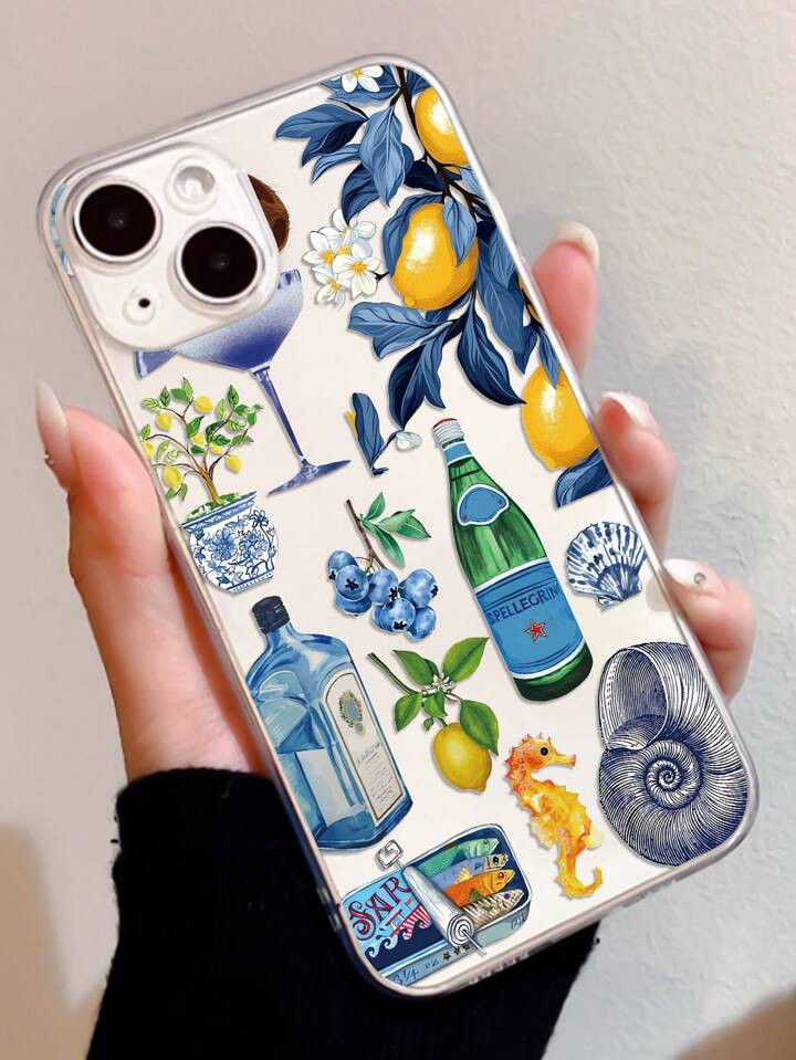 1pc Transparent TPU Phone Case With Seamless Ocean Fruit Cocktail Pattern, Compatible With IPhone... | SHEIN