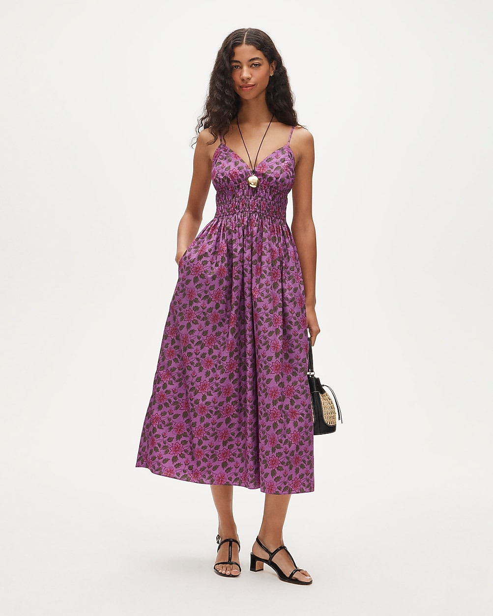 Smocked-waist V-neck dress in iris floral | J. Crew US