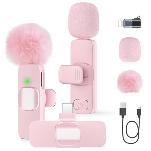Mini Wireless Lavalier Microphone for iPhone 16/15/14/Android, Lapel Mic with Noise Reduction, 12H, 65ft, Pink Tiny Microphone Content Creator Interview for Vlog YouTube TikTok Recording (Pink) | Amazon (US)