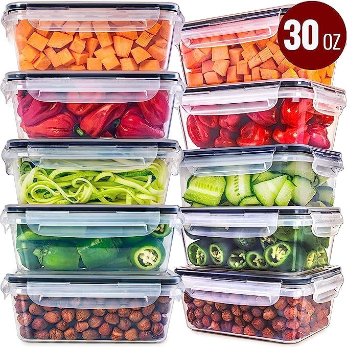 Food Storage Containers with Lids [10 Pack, 30 Ounce] - Food Containers with Lids Plastic Contain... | Amazon (US)