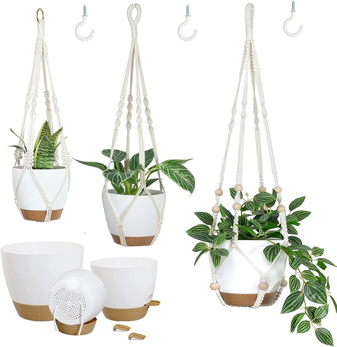 Hanging Planters with Macrame Plant Hangers for Indoor Outdoor Plants 3 Set Self Watering Pots Ha... | Amazon (US)